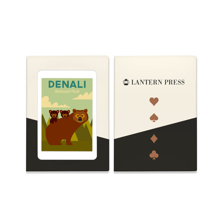 Playing Cards, Denali National Park, Alaska, Bear and Cubs, Geometric, 52 Card Deck with Jokers in Box, Unique Art