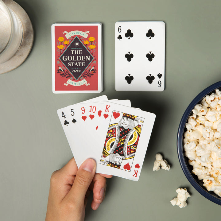 Playing Cards, Cayucos, California, State Motto Crest, State Series, 52 Card Deck with Jokers in Box, Unique Art