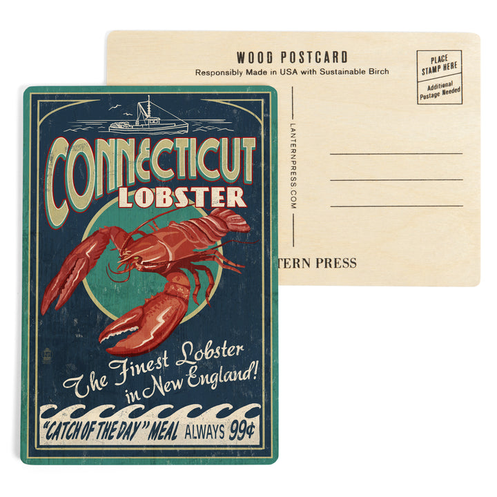 Connecticut, Lobster Shack Vintage Sign, Wood Sign and Postcards