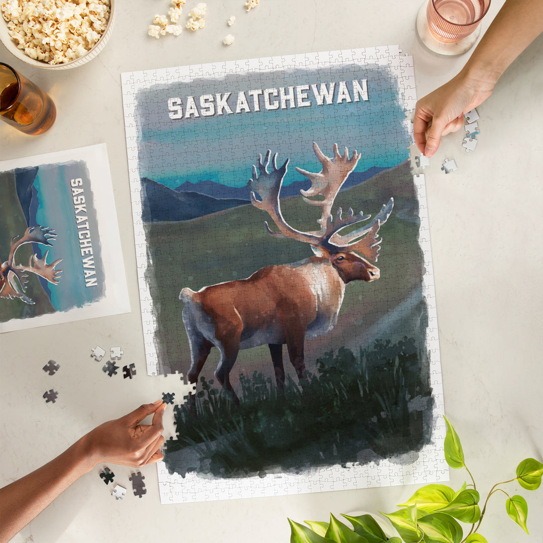 Saskatchewan, Watercolor Study, Caribou, Jigsaw Puzzle
