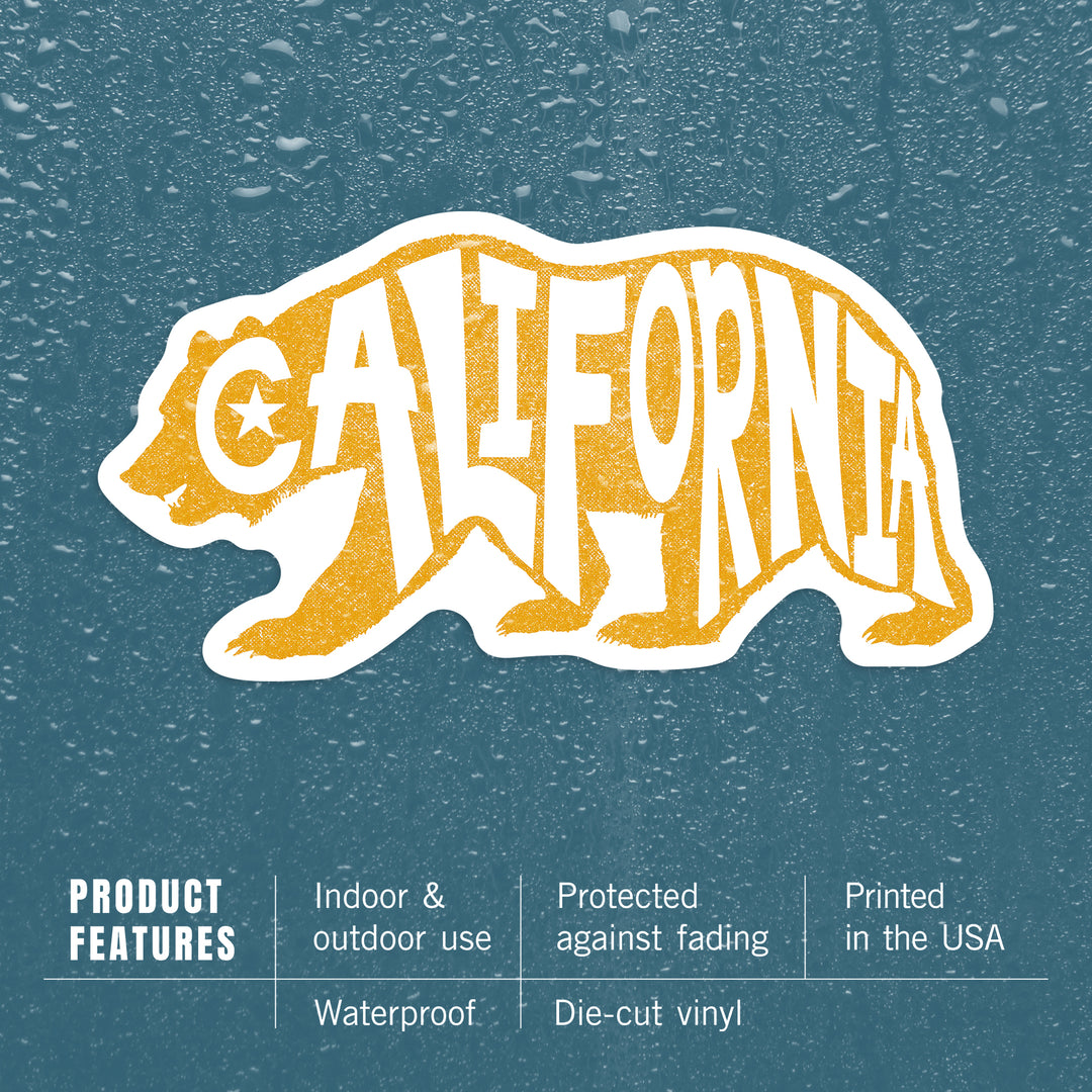 California, Typography, Bear Outline, Vinyl Sticker