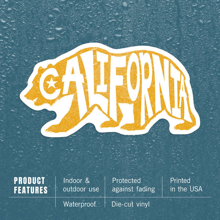 California, Typography, Bear Outline, Vinyl Sticker