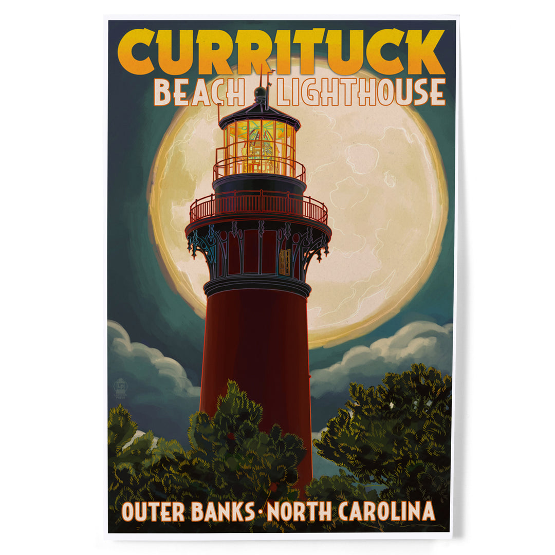 Outer Banks, North Carolina, Currituck Beach Lighthouse and Moon, Art & Giclee Prints