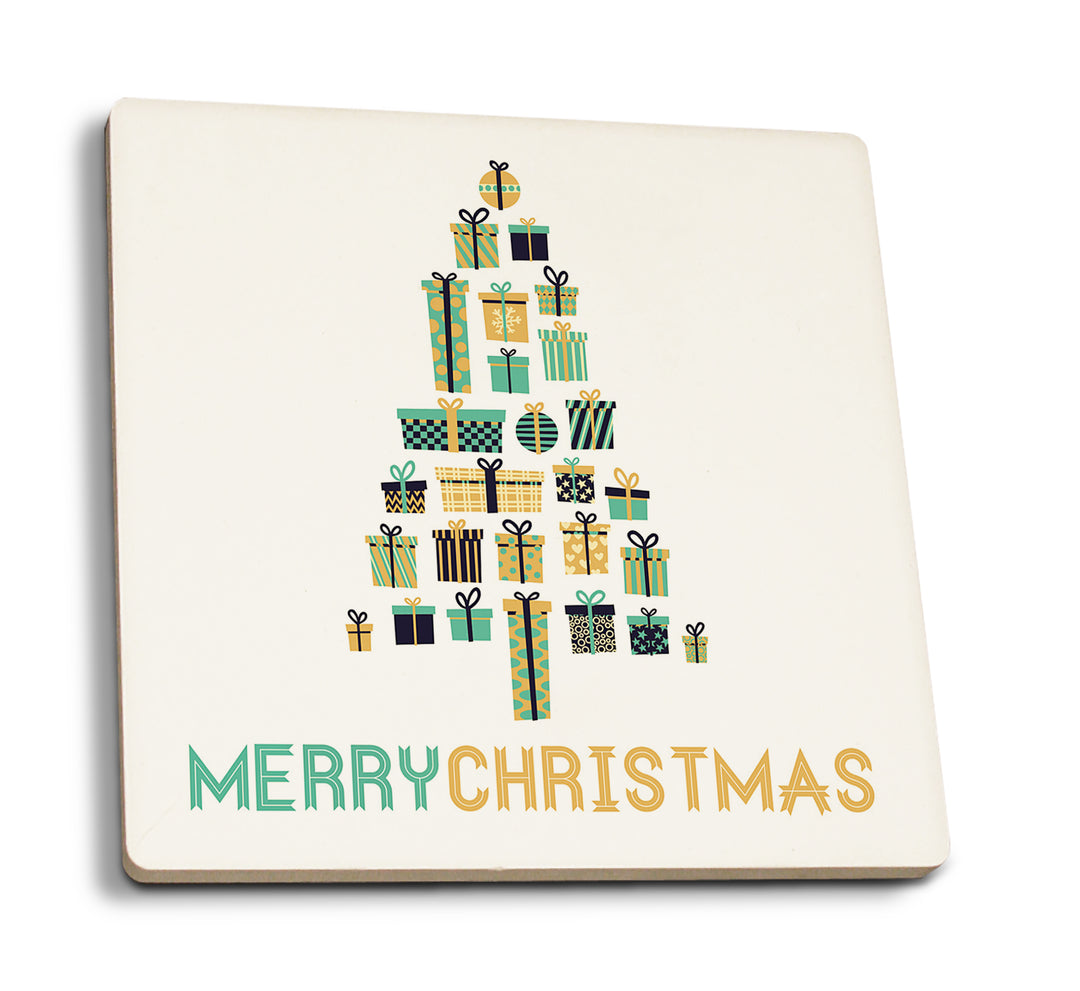 Gifts Tree, Retro Christmas, Coaster Set