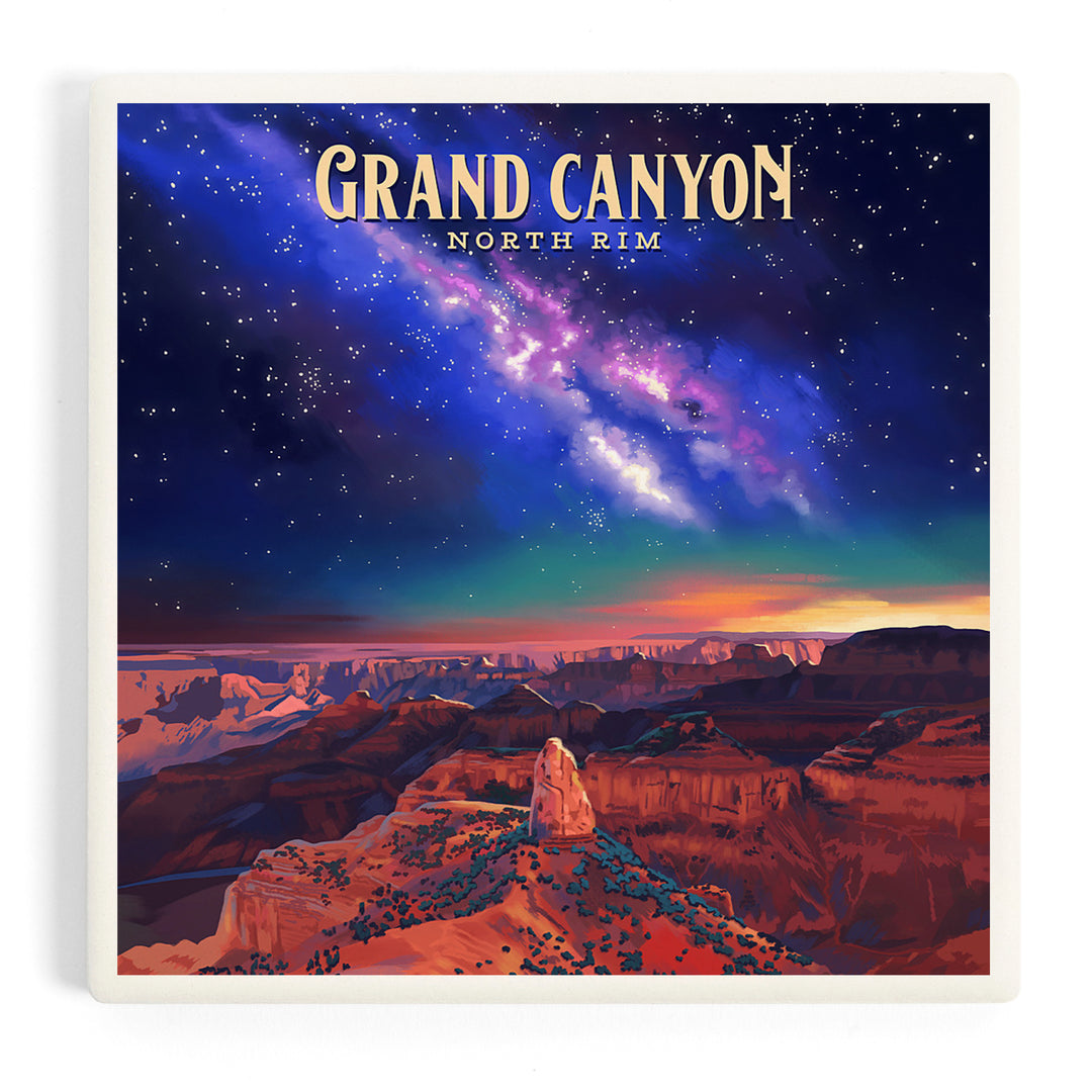 North Rim, Arizona, Oil Painting, Grand Canyon with Stars and Milky Way, Coasters