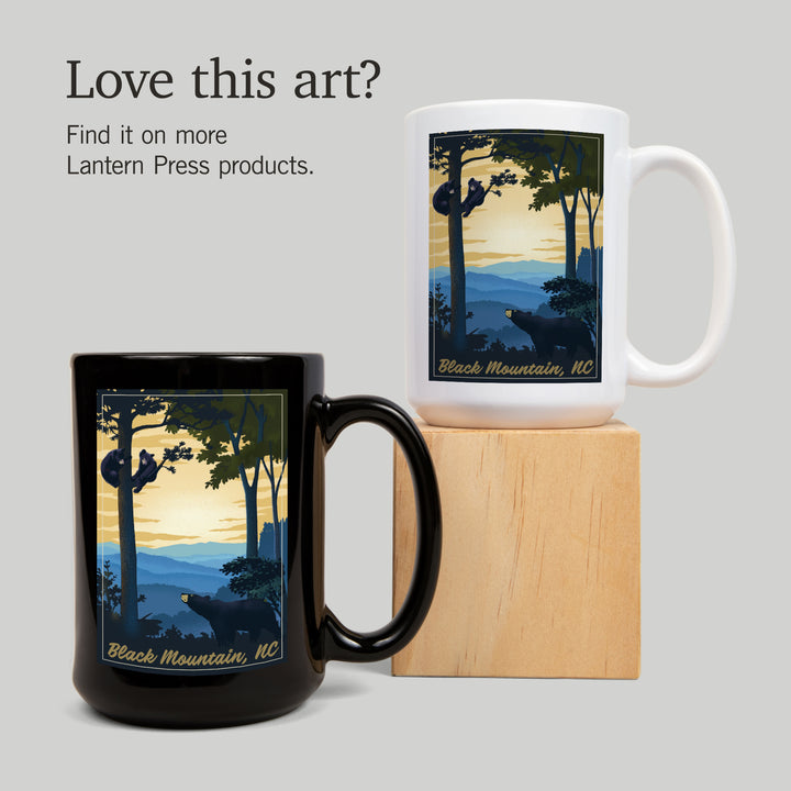 Black Mountain, North Carolina, Black Bears, Lithograph, Lantern Press Artwork, Ceramic Mug