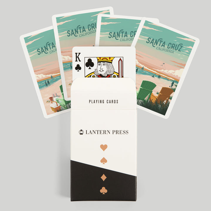 Playing Cards, Santa Cruz, California, Painterly, Bottle This Moment, Beach Chairs, 52 Card Deck with Jokers in Box, Unique Art