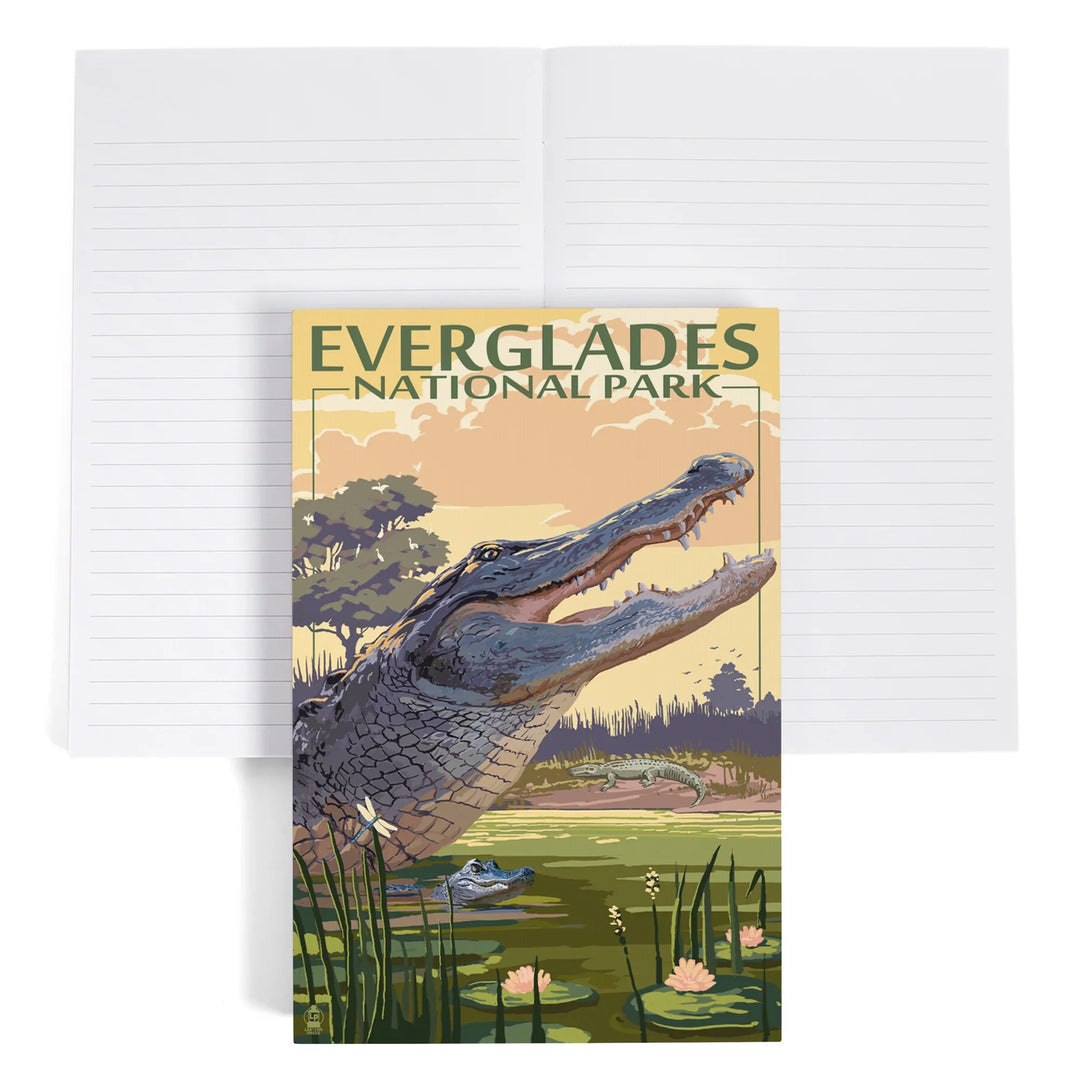Lined 6x9 Journal, The Everglades National Park, Florida, Alligator Scene, Painterly Series, Lay Flat, 193 Pages, FSC paper