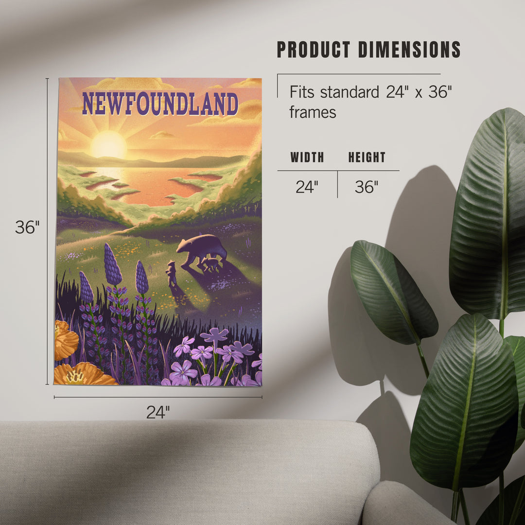Newfoundland, Lithograph, Bear and Spring Flowers, Lake, Art & Giclee Prints