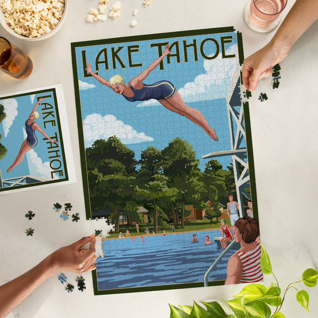 Lake Tahoe, Woman Diving and Lake, Jigsaw Puzzle