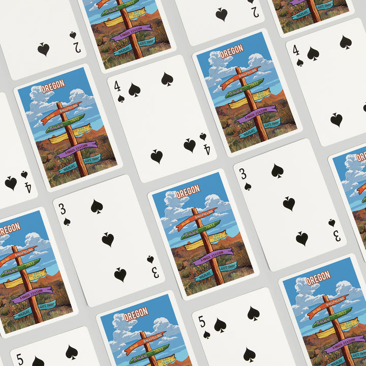 Playing Cards, Oregon, Signpost, Desert, 52 Card Deck with Jokers in Box, Unique Art