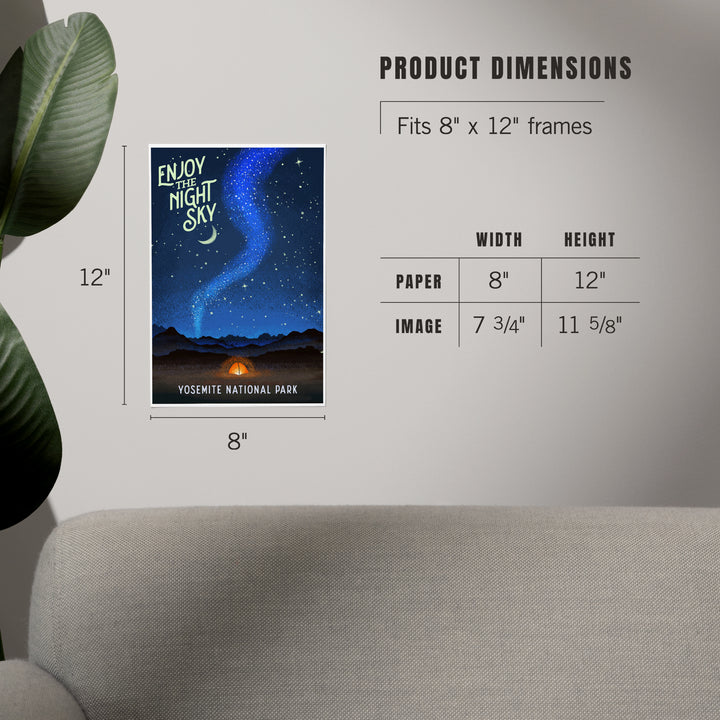 Yosemite National Park, California, Tent and Night Sky, Mid-Century Style, Art & Giclee Prints