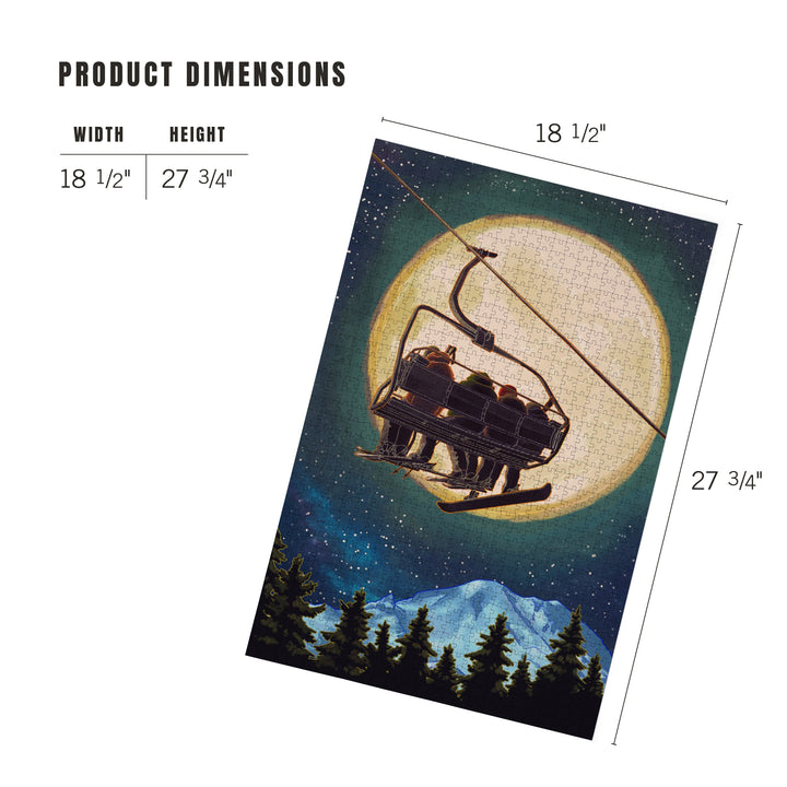 Ski Lift and Full Moon with Snowboarder, 1000 Piece Jigsaw Puzzle
