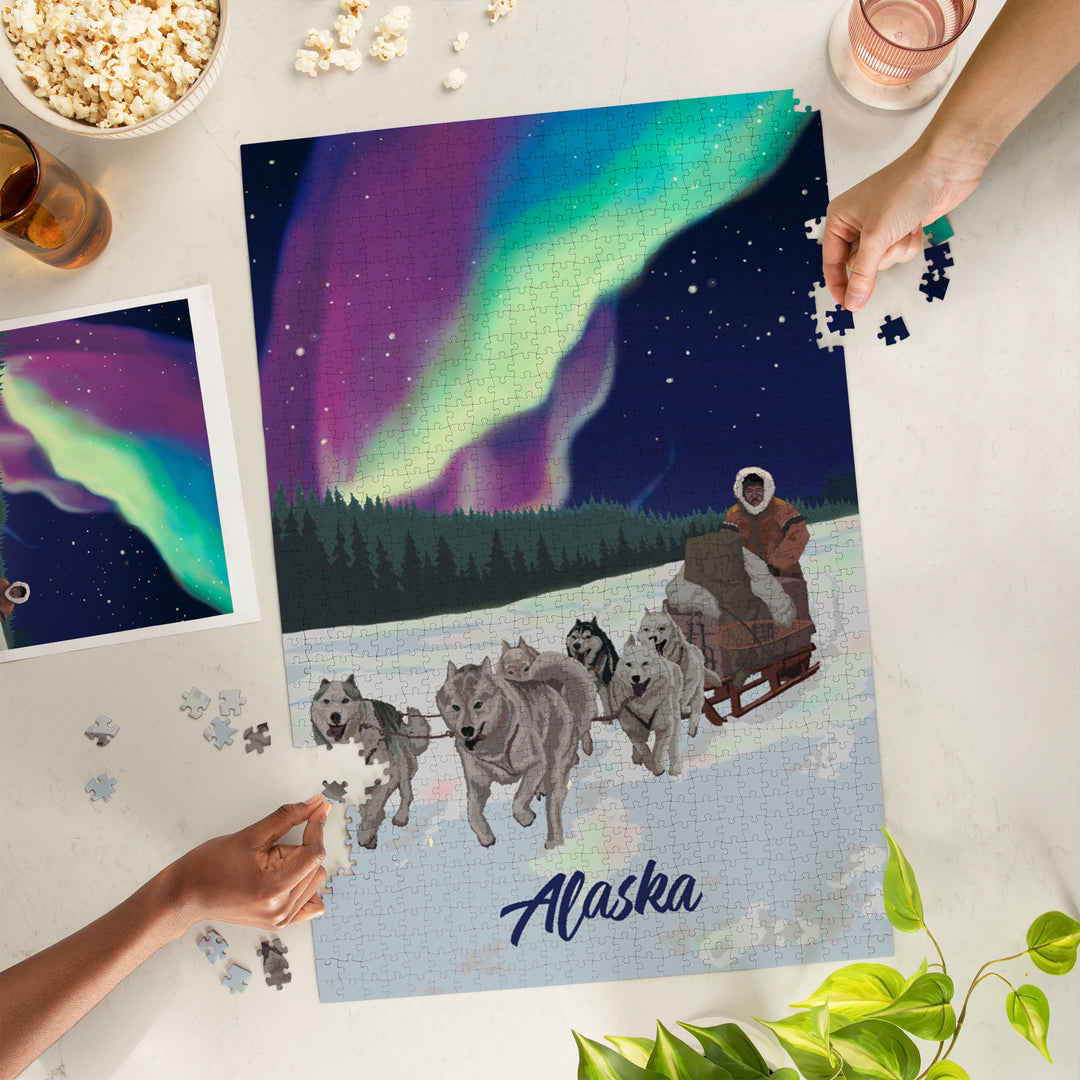 Alaska, Northern Lights, Dog Sled, Jigsaw Puzzle