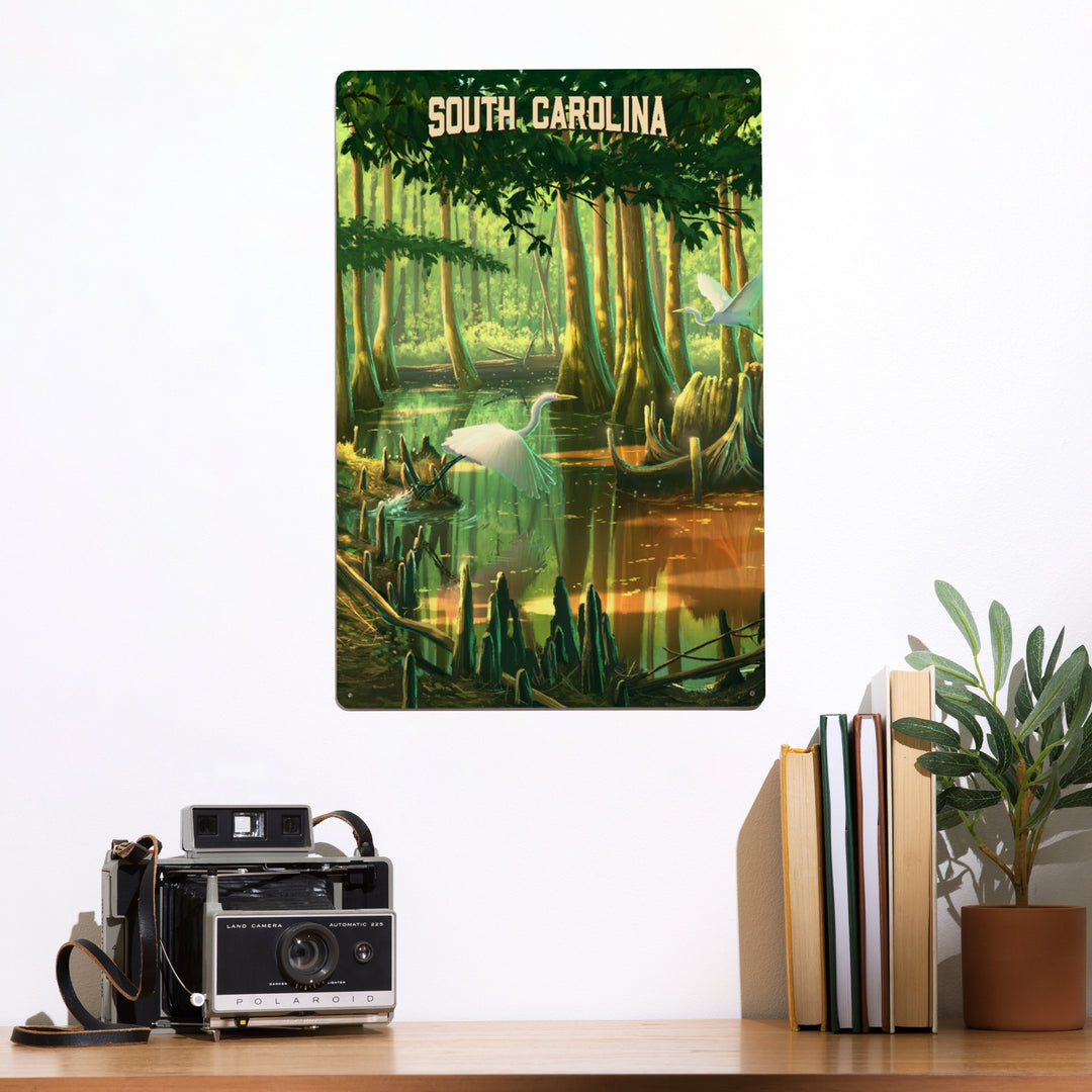 South Carolina, Oil Painting, Swamp, 12x18 Metal Sign