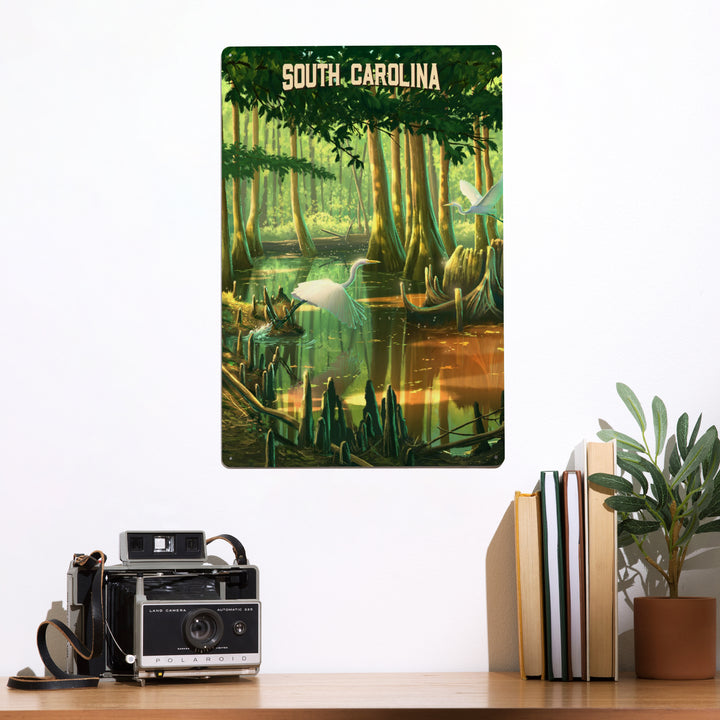 South Carolina, Oil Painting, Swamp, 12x18 Metal Sign