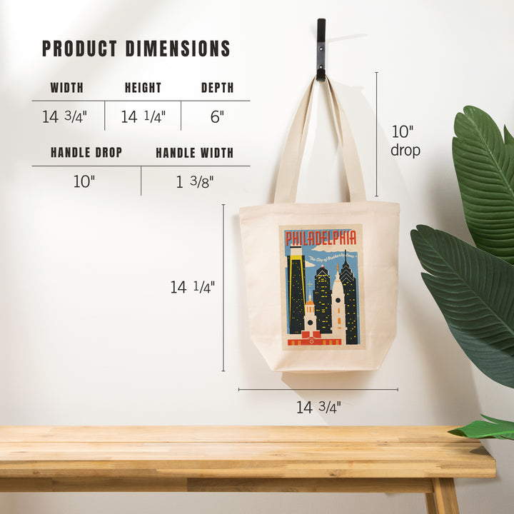 Philadelphia, Pennsylvania, Woodblock City Series, Skyline, Tote Bag