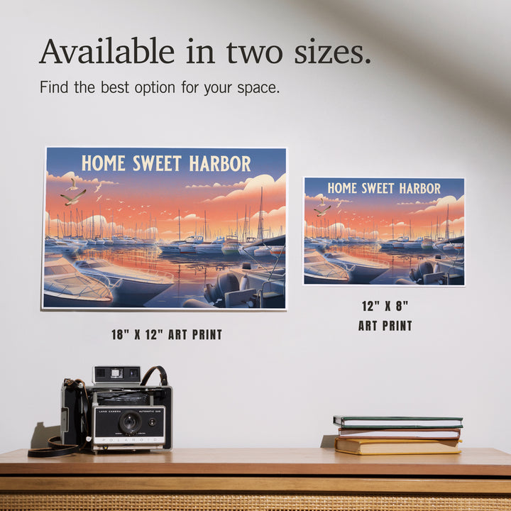 Lithograph, Home Sweet Harbor, Boats in Marina, Art & Giclee Prints