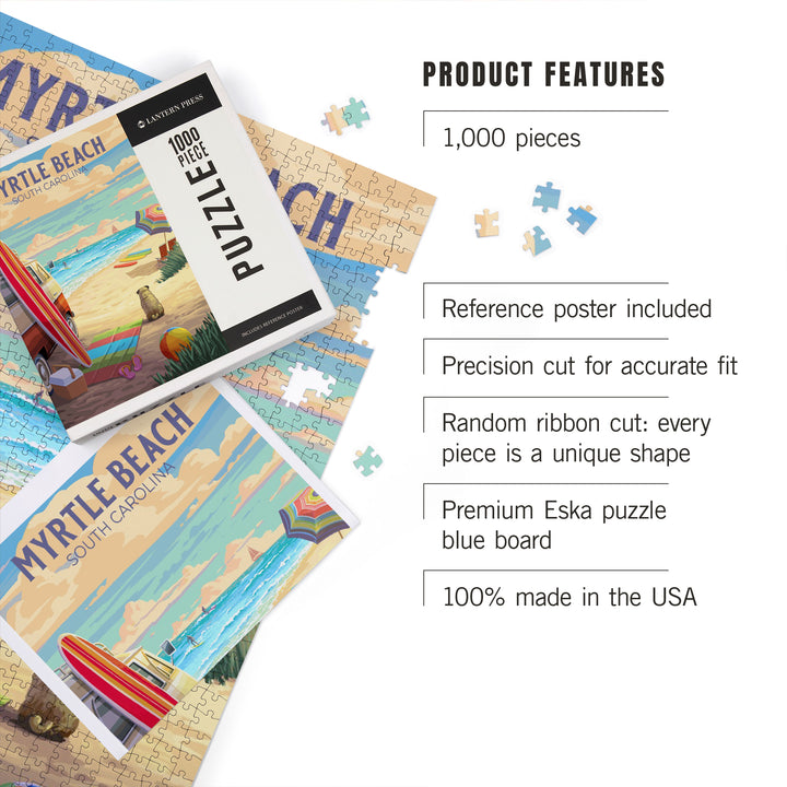 Myrtle Beach, South Carolina, Painterly, Beach Activities, 1000 Piece Jigsaw Puzzle