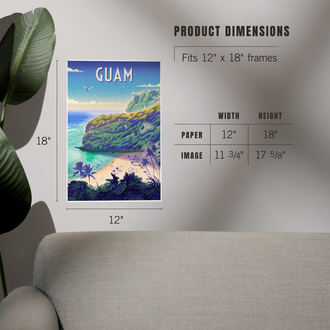 Agana, Guam, Lithograph, Beach Cove, Art & Giclee Prints