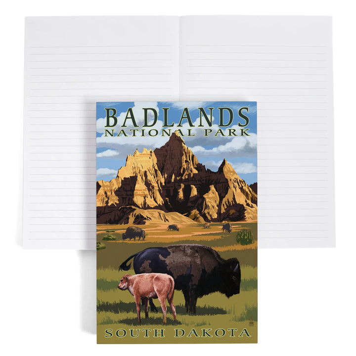 Lined 6x9 Journal, Badlands National Park, South Dakota, Bison Scene, Painterly Series, Lay Flat, 193 Pages, FSC paper