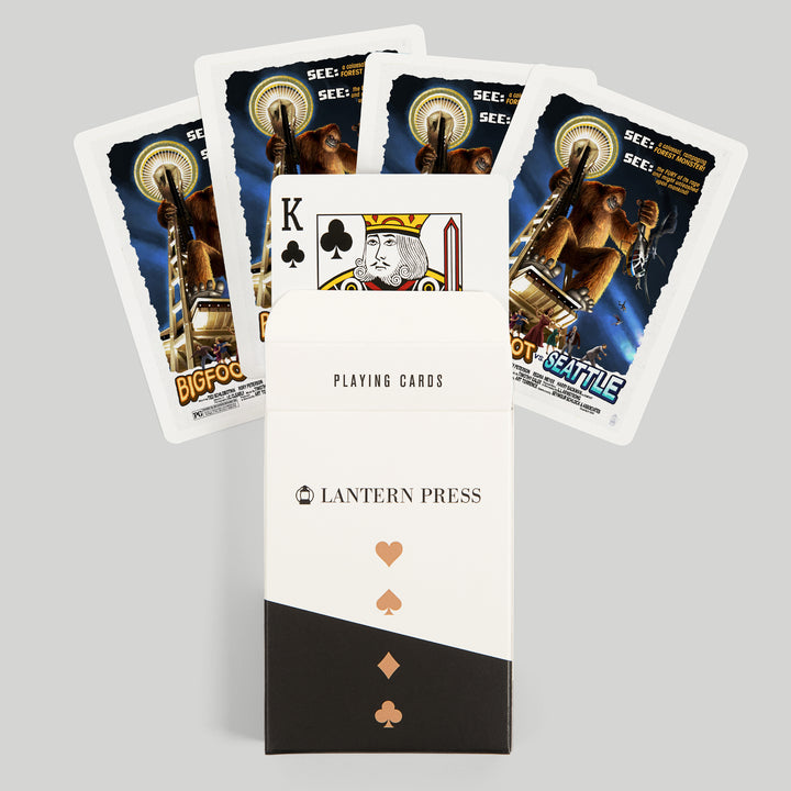 Playing Cards, Seattle, Washington, Bigfoot vs Seattle, 52 Card Deck with Jokers in Box, Unique Art