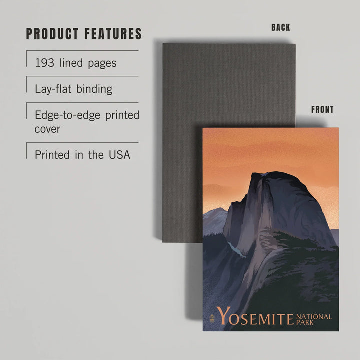 Lined 6x9 Journal, Yosemite National Park, California, Half Dome, Orange Sky, Lithograph, Lay Flat, 193 Pages, FSC paper