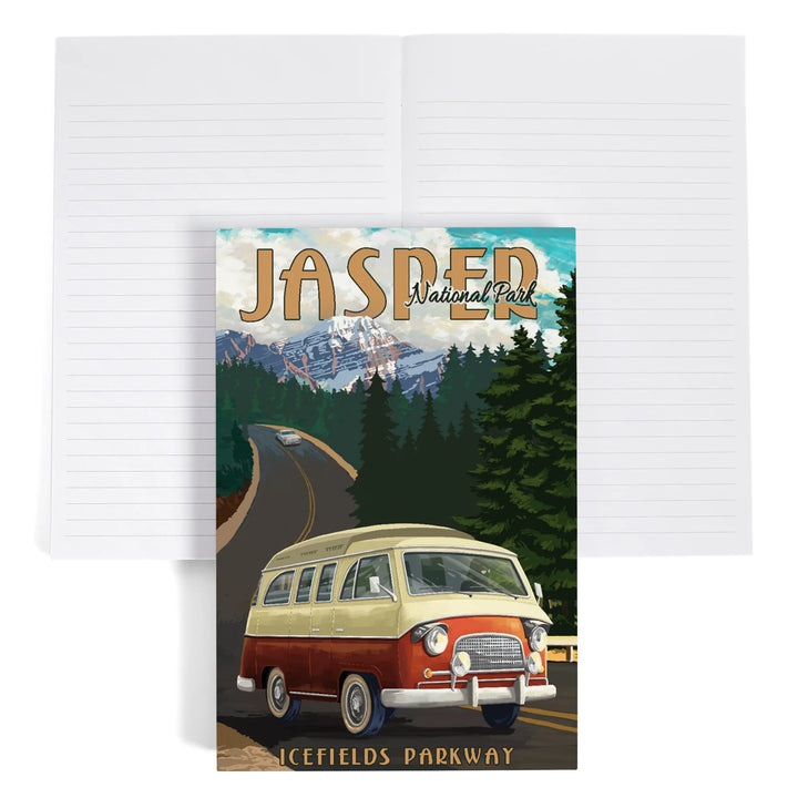 Lined 6x9 Journal, Jasper National Park, Canada, Icefields Parkway, Camper Van, Lay Flat, 193 Pages, FSC paper