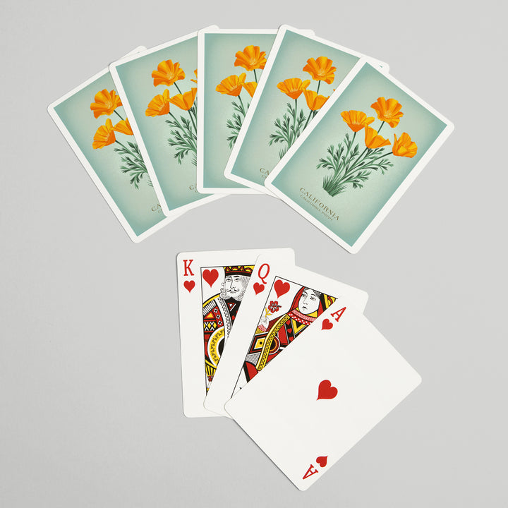Playing Cards, California, Vintage Flora, State Series, California Poppy, 52 Card Deck with Jokers in Box, Unique Art