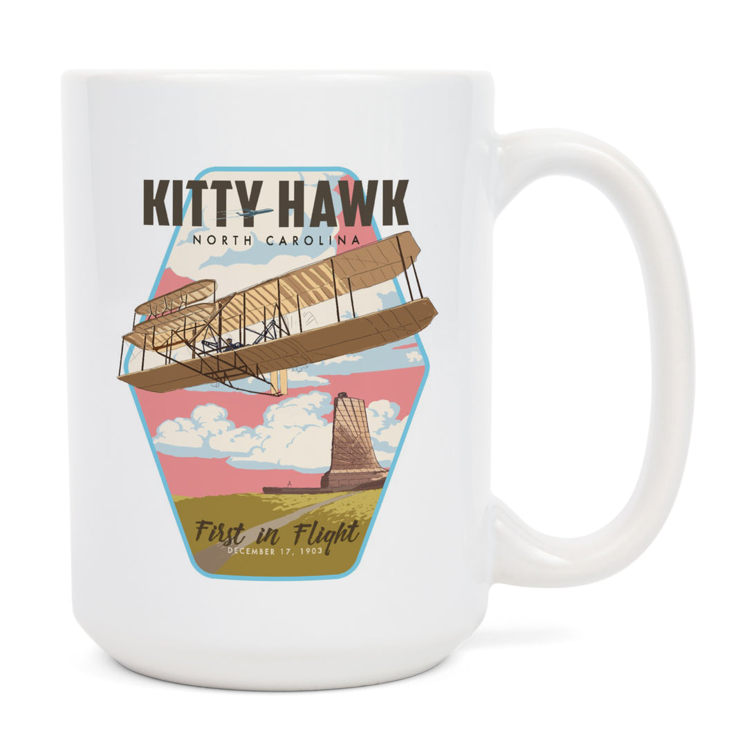 Kitty Hawk, North Carolina, First in Flight, Contour, Lantern Press Artwork, Ceramic Mug