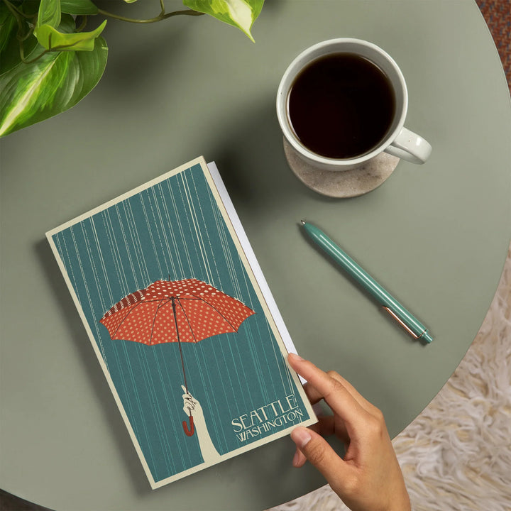 Lined 6x9 Journal, Seattle, Washington, Umbrella Letterpress, Lay Flat, 193 Pages, FSC paper
