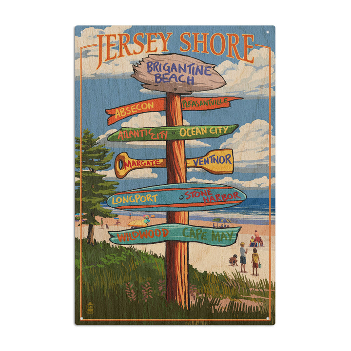 Brigantine Beach, New Jersey, Destinations Signpost, Lantern Press Artwork, Wood Signs and Postcards