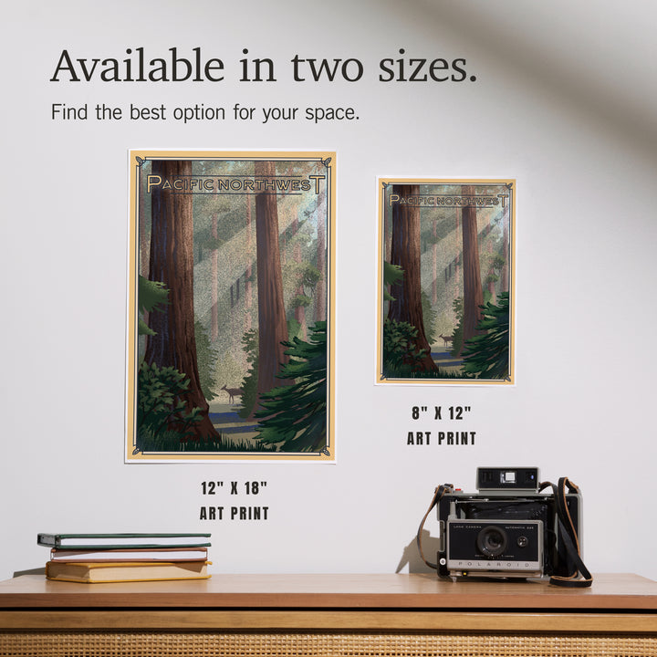 Pacific Northwest, Deer in Forest, Lithograph, Art & Giclee Prints