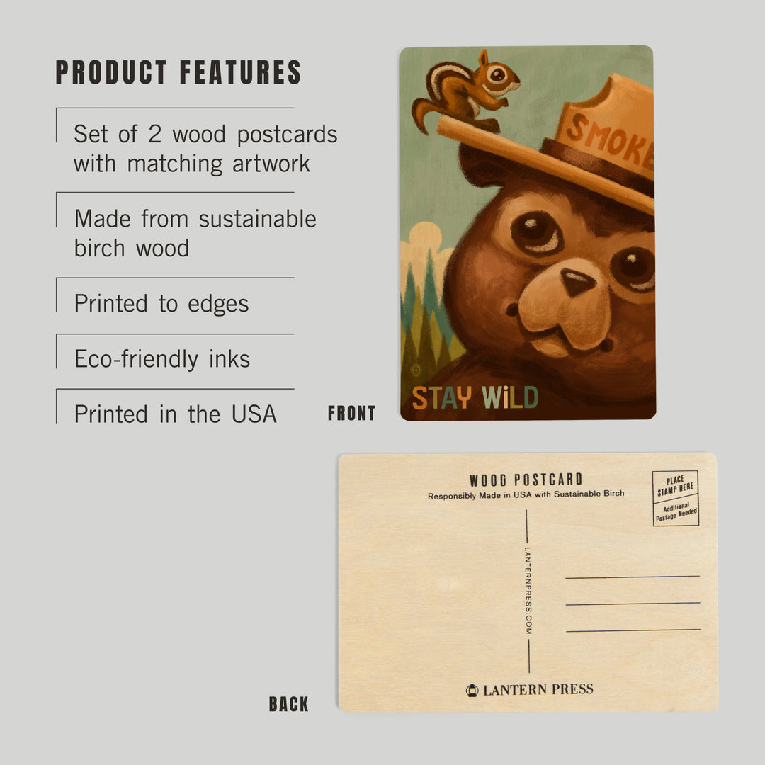 Stay Wild, Smokey Bear and Squirrel, Wood Sign and Postcards
