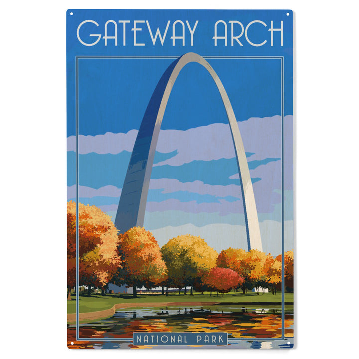 Gateway Arch National Park, Arch and Trees in Fall, Wood Sign and Postcards