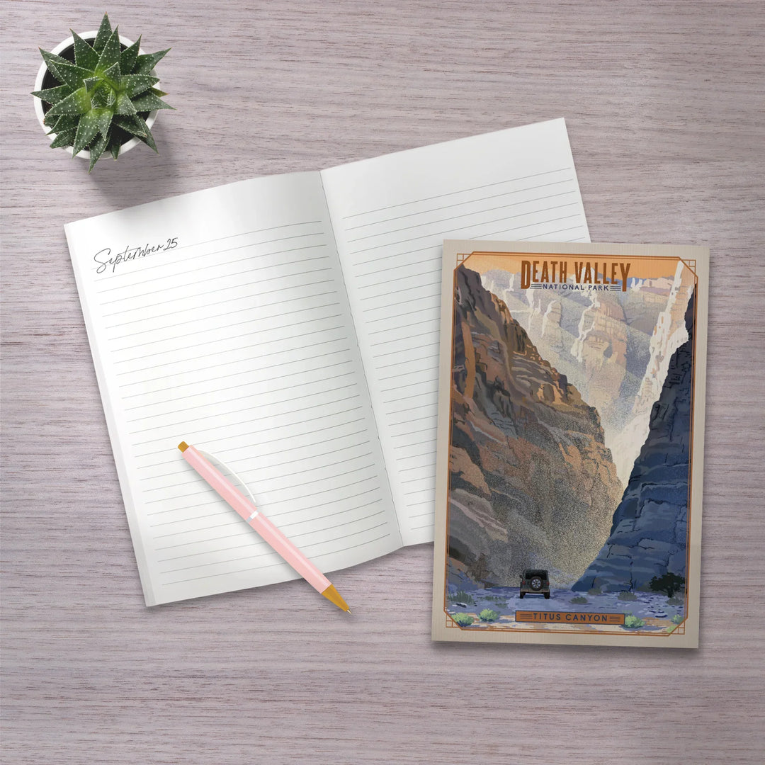 Lined 6x9 Journal, Death Valley National Park, California, Titus Canyon, Lithograph National Park Series, Lay Flat, 193 Pages, FSC paper