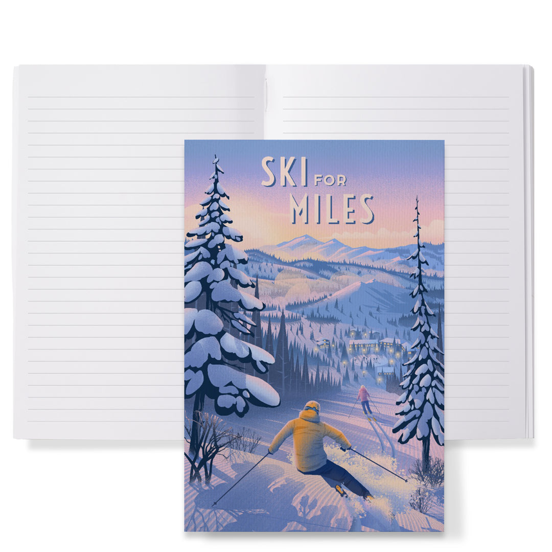 Lined 6x9 Journal, Ski for Miles, Skiing, Lay Flat, 193 Pages, FSC paper