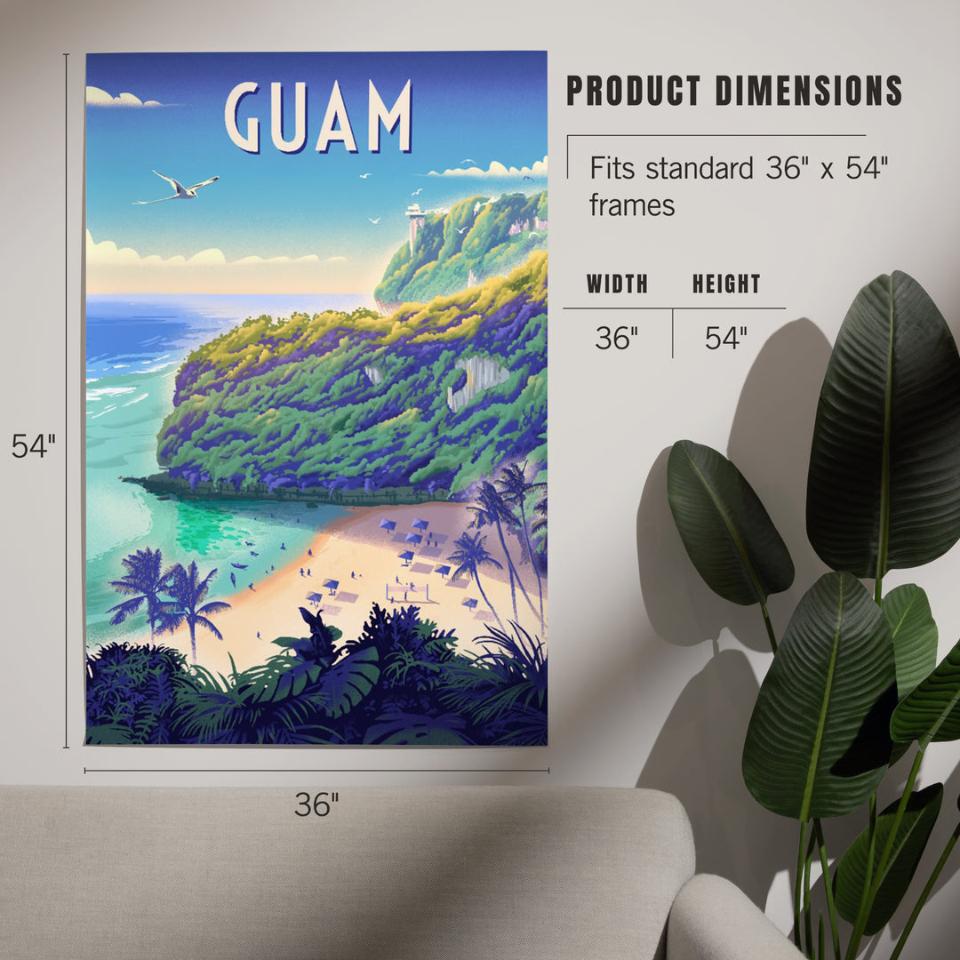 Agana, Guam, Lithograph, Beach Cove, Art & Giclee Prints