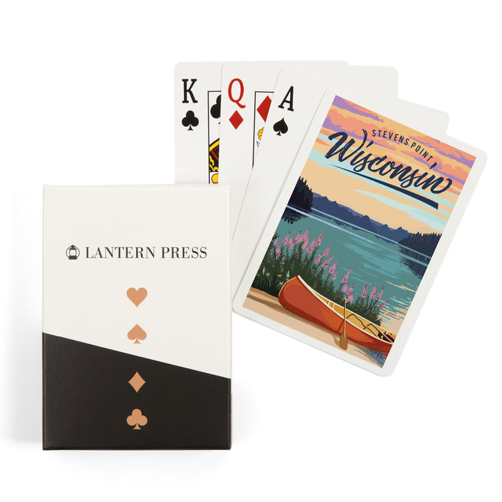 Playing Cards, Stevens Point, Wisconsin, Canoe and Lake Scene, 52 Card Deck with Jokers in Box, Unique Art