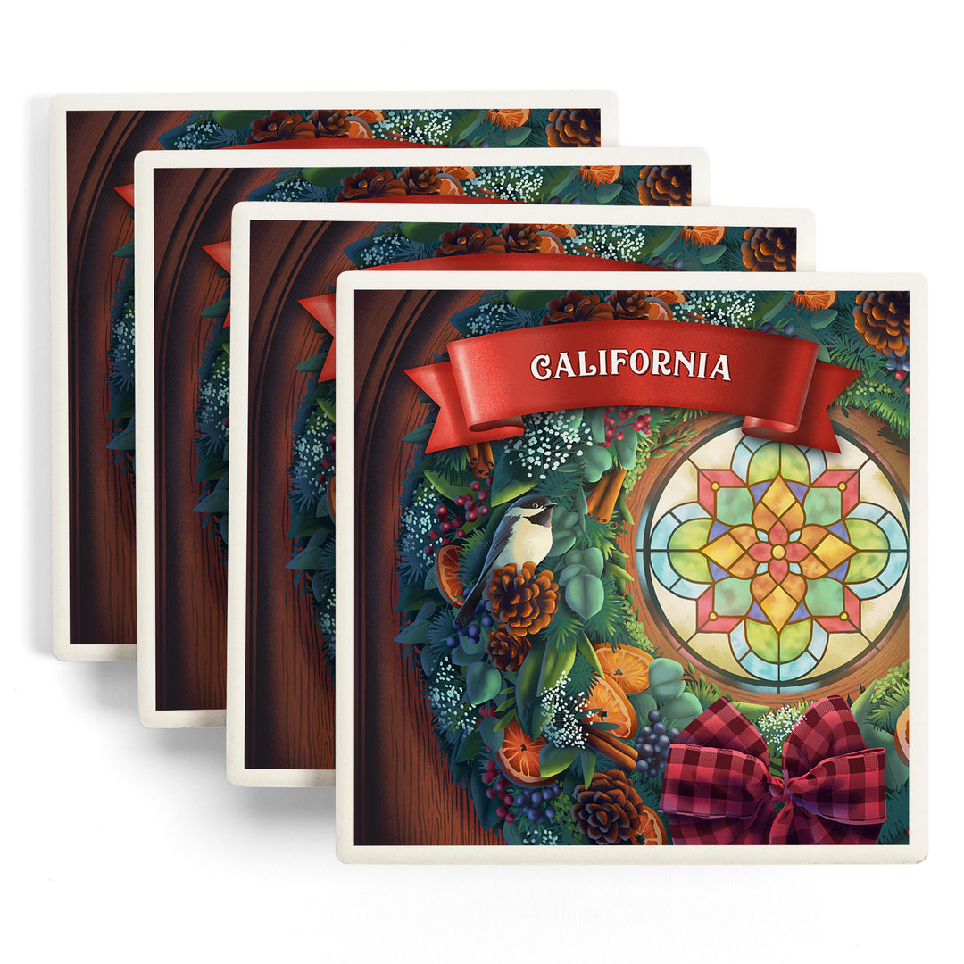 California, Front Door with Christmas Wreath, Coasters