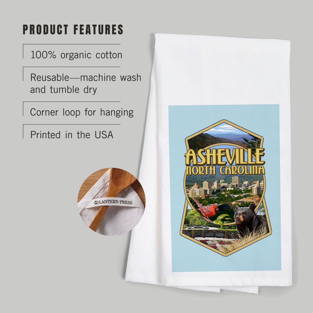 Asheville, North Carolina, Montage Scenes, Contour, Organic Cotton Kitchen Tea Towels