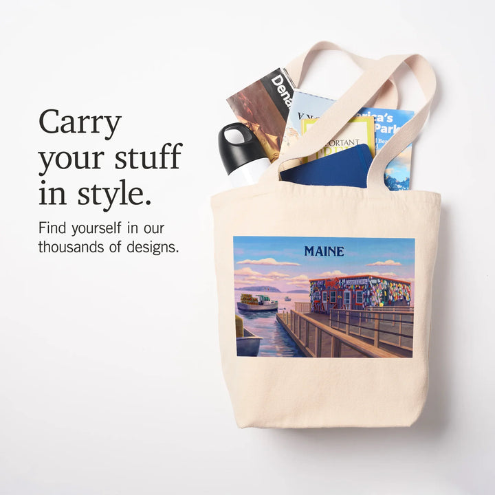 Maine, Oil Painting, Looking Out Onto Harbor, Tote Bag