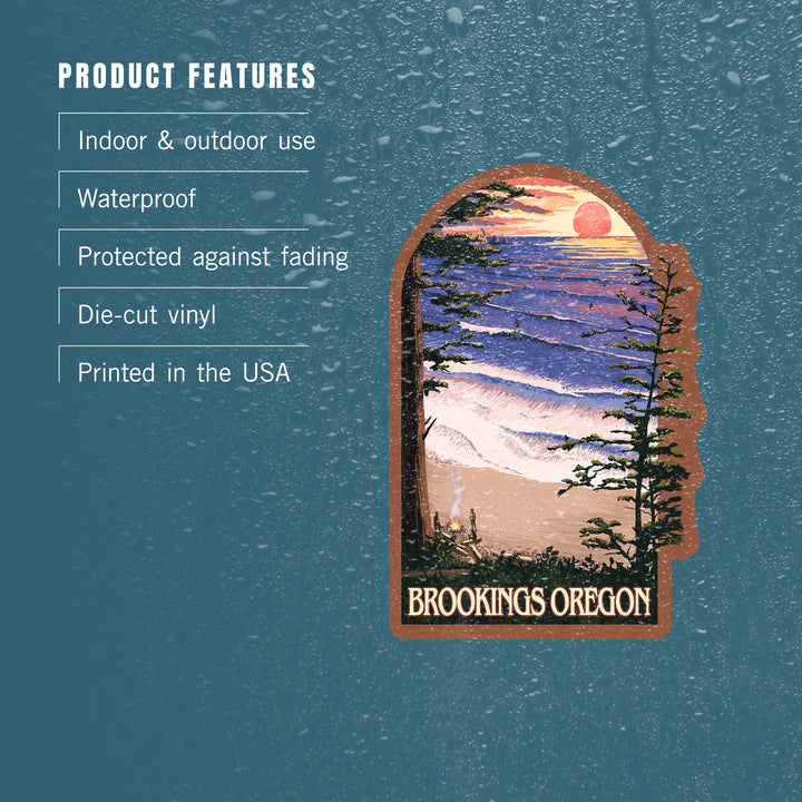 Brookings, Oregon, Sunset Surfers, Contour, Vinyl Sticker