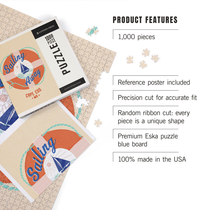 Cape Cod, Massachusetts, Dockside Series, Sailing Away, 1000 Piece Jigsaw Puzzle