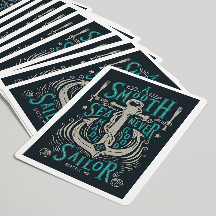 Playing Cards, Seattle, Washington, Sailor's Pride Collection, Anchor, A Smooth Sea, 52 Card Deck with Jokers in Box, Unique Art