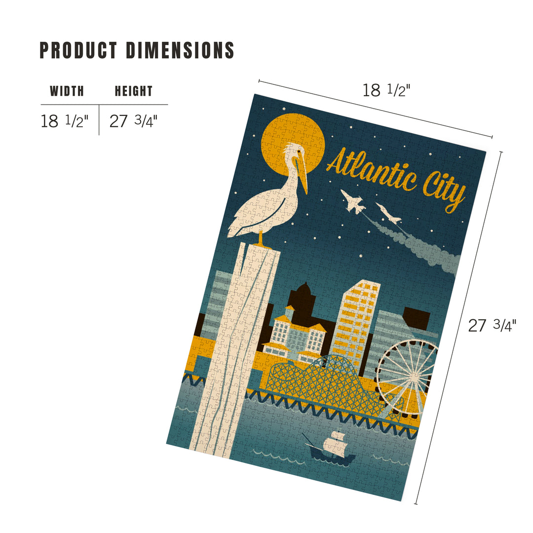 Atlantic City, New Jersey, Retro Skyline Classic Series, Jigsaw Puzzle