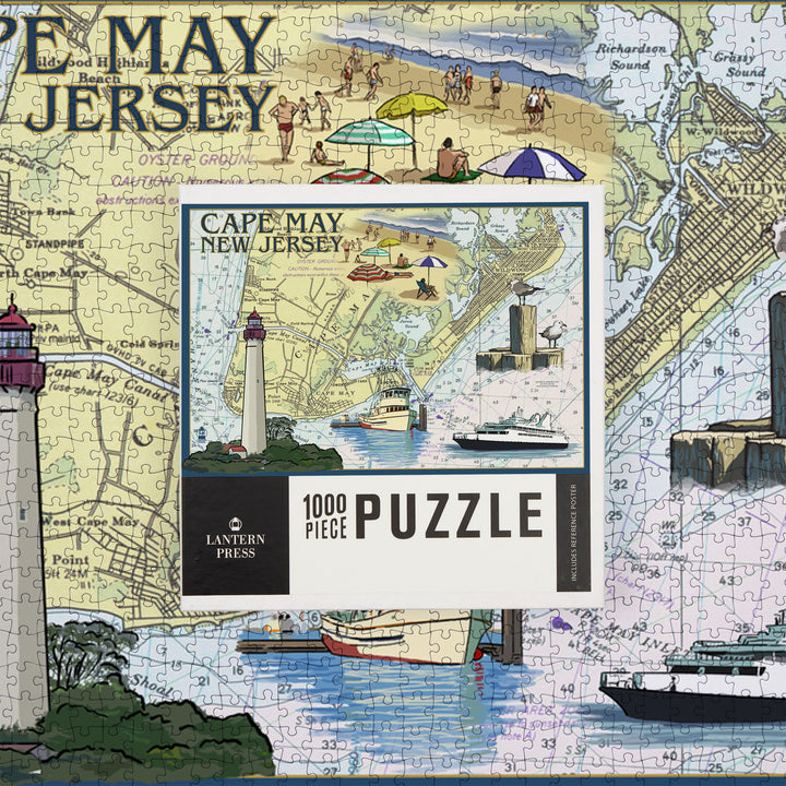 Cape May, New Jersey, Nautical Chart, Jigsaw Puzzle