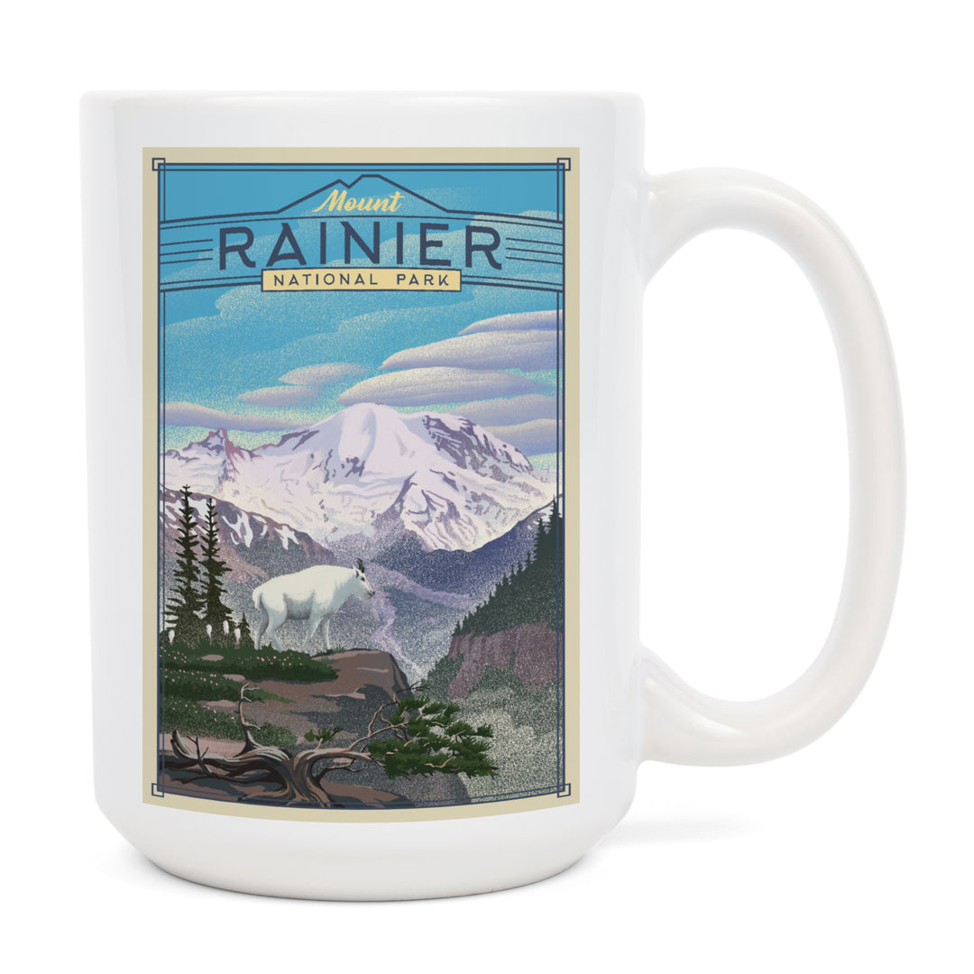 Mt. Rainier National Park, Lithograph National Park Series, Ceramic Mug