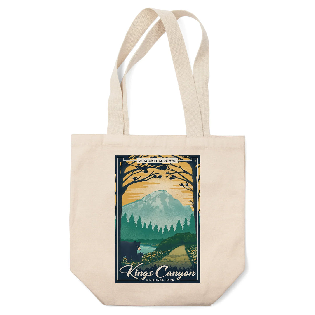 Kings Canyon National Park, California, Lithograph National Park Series, Zumwalt Meadow, Tote Bag