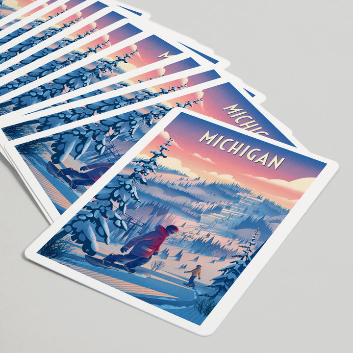 Playing Cards, Michigan, Shred the Gnar, Snowboarding, 52 Card Deck with Jokers in Box, Unique Art